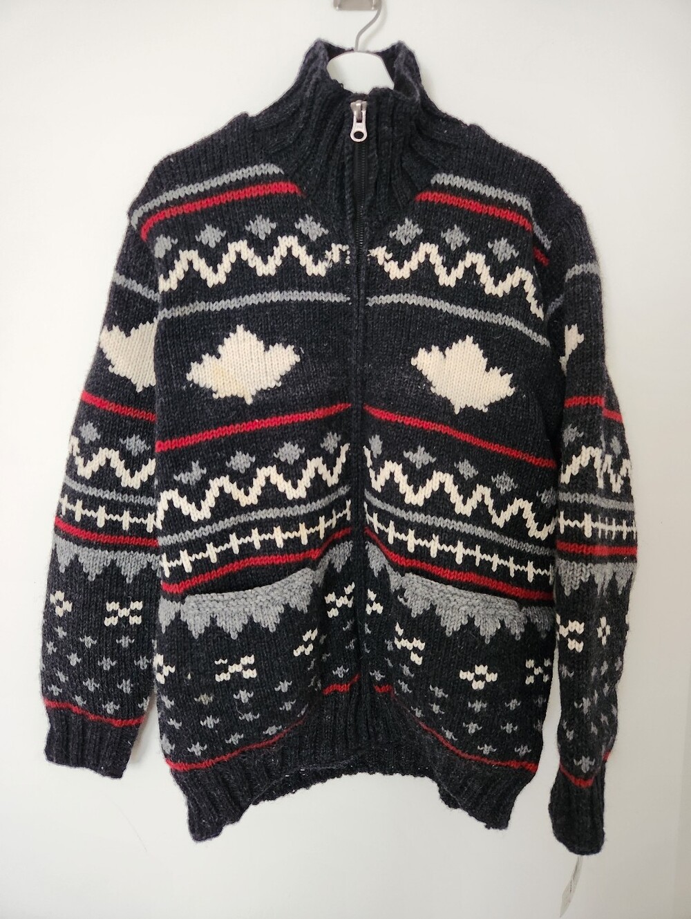 Sharanel 100% Wool Nordic Fair Isle Zip-Up Sweater Jacket Size L Brand New
